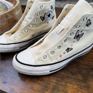 Converse Cream High-Tops with Butterfly Design